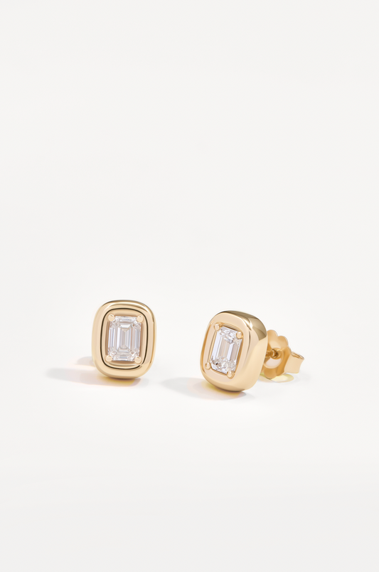 Emerald Bezel Lab Diamond Stud in Yellow Gold
