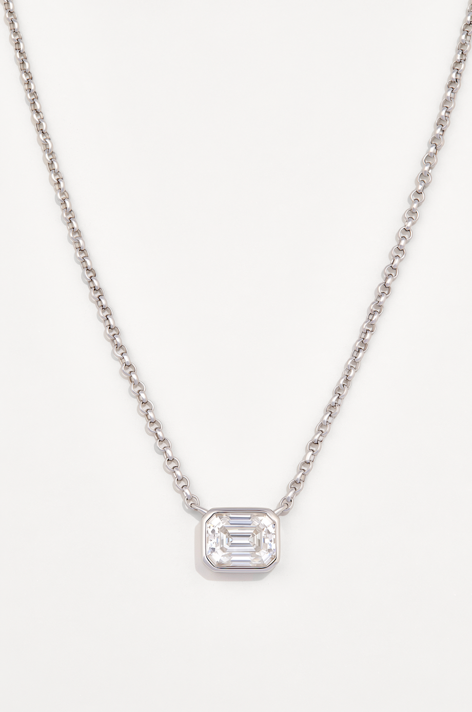 Bezel Emerald Moissanite Pendant in Sterling Silver