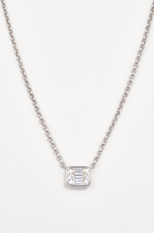 Bezel Emerald Moissanite Pendant in Sterling Silver