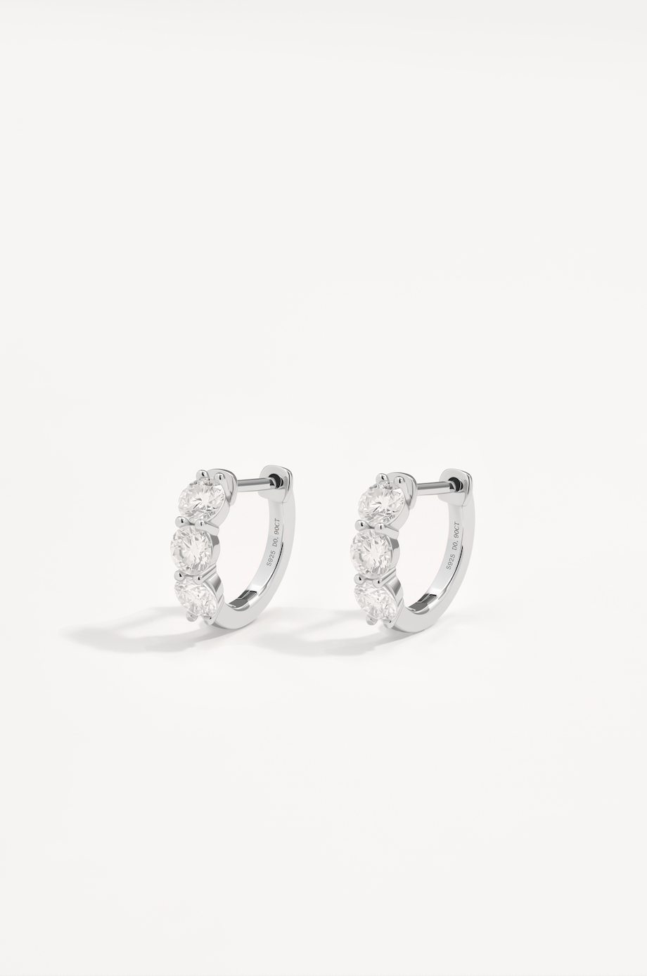 Three Birds Moissanite Huggies in Sterling Silver