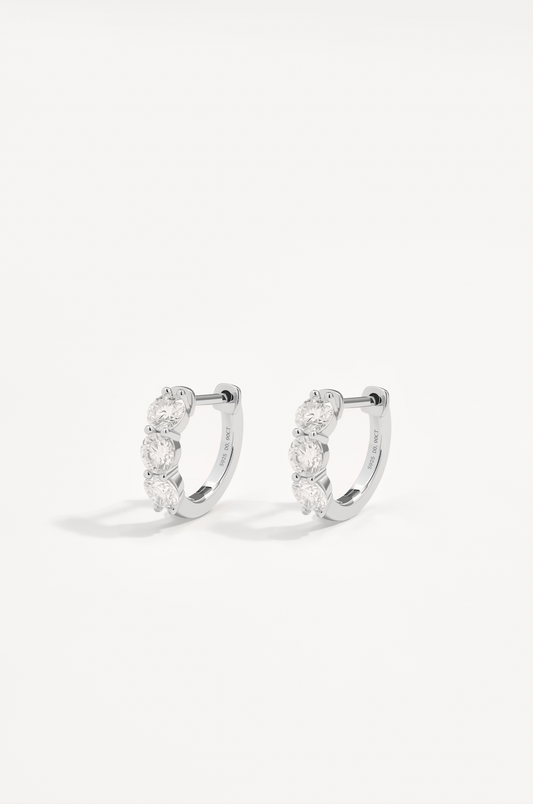 Three Birds Moissanite Huggies in Sterling Silver